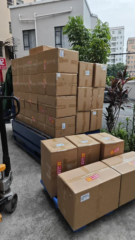 Pallets of packed LED products ready for shipment