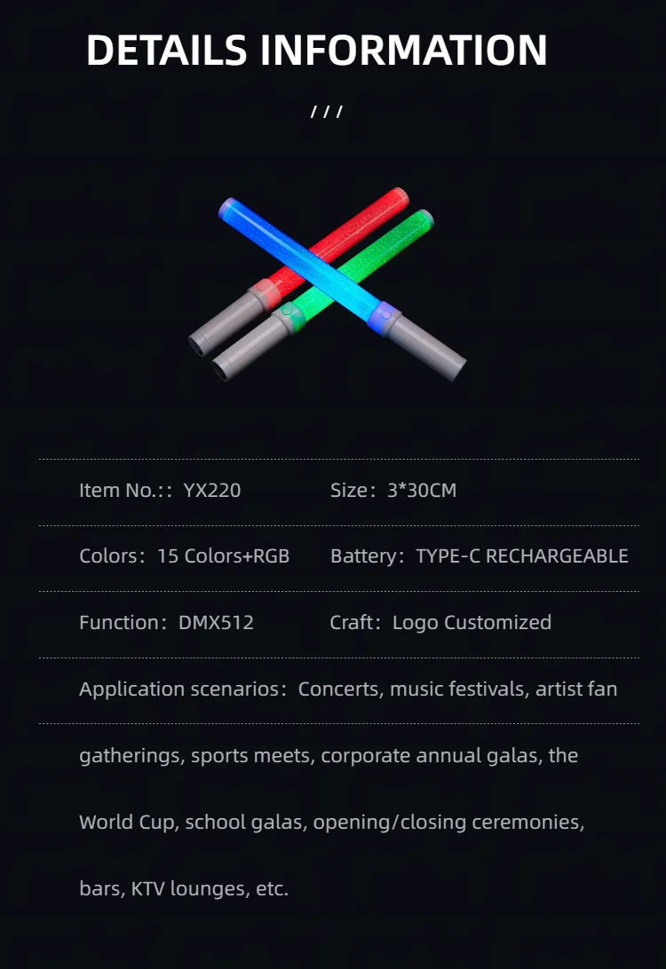 YX220 Type-C Rechargeable DMX512 LED Glow Stick view