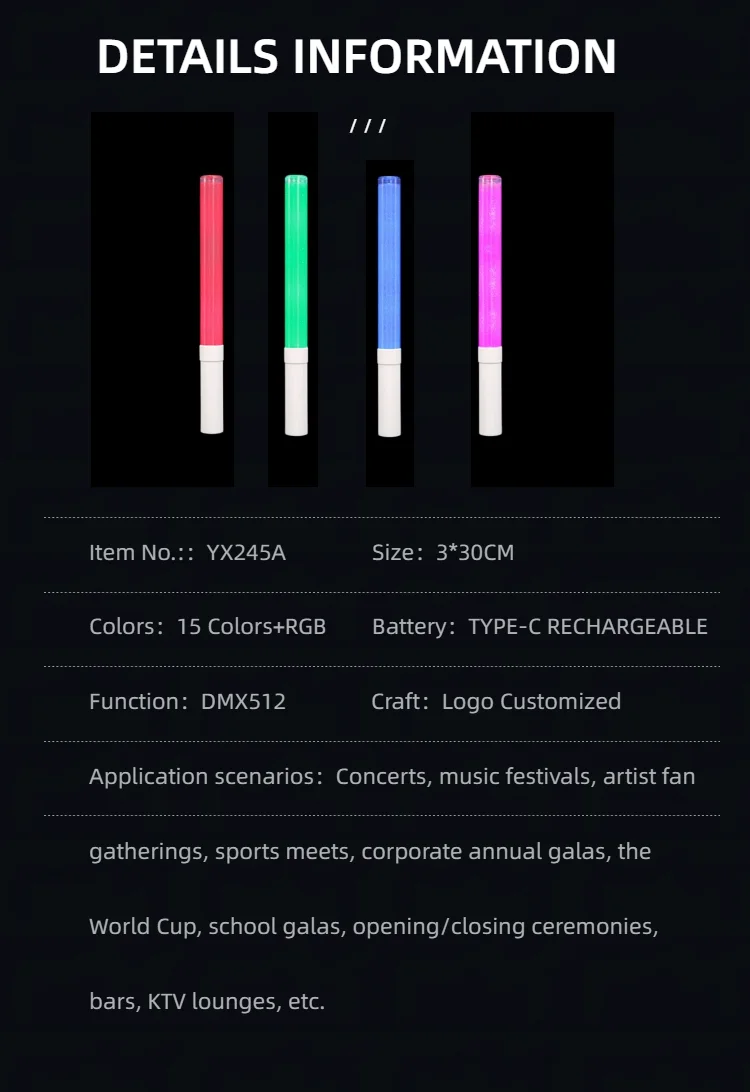YX245A Type-C Rechargeable DMX512 LED Glow Stick view