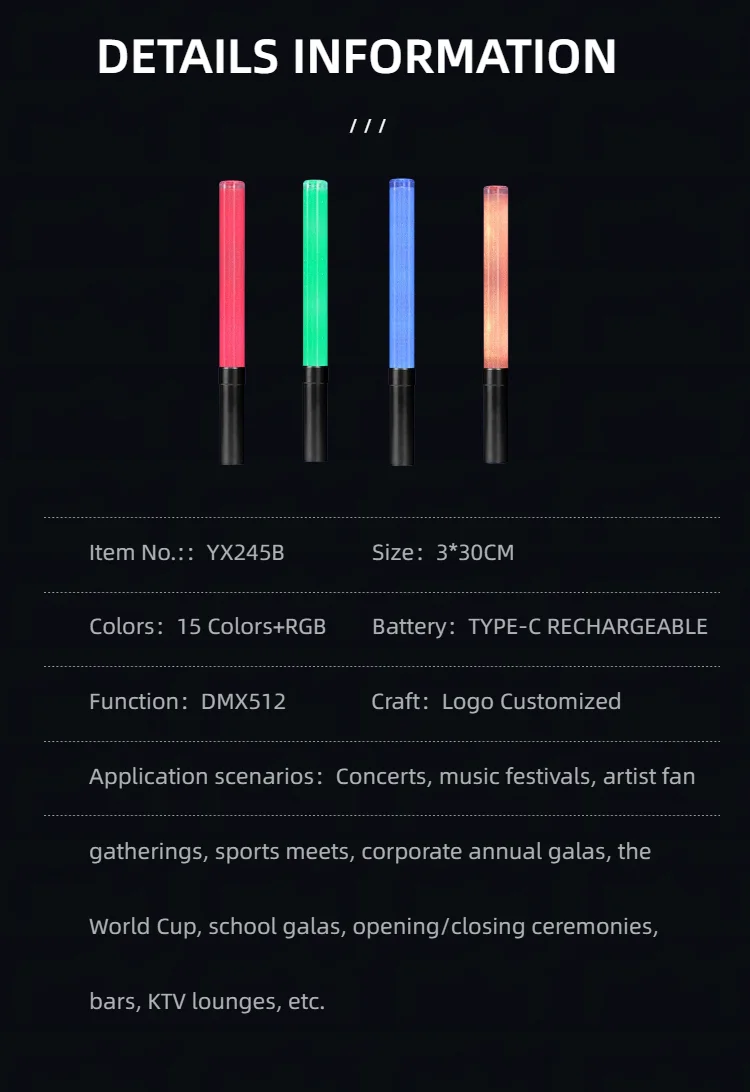 YX245B Type-C Rechargeable DMX512 LED Glow Stick view